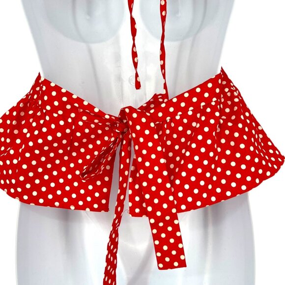 Fanco Red Polka Dot Peplum Open Back Crop Top Adjustable Tie Back Size Small - Picture 7 of 11